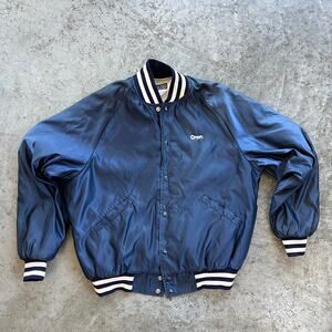 BUTWIN Satin Bomber Jacket L Navy Blue Quilted Made in USA Varsity VINTAGE